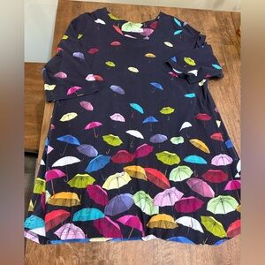 Navy dress. Colorful Umbrellas. XXXL. Viscose blend. Stretchy.